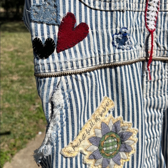 Striped Overalls with Embroidered Patches - Picture 7 of 11
